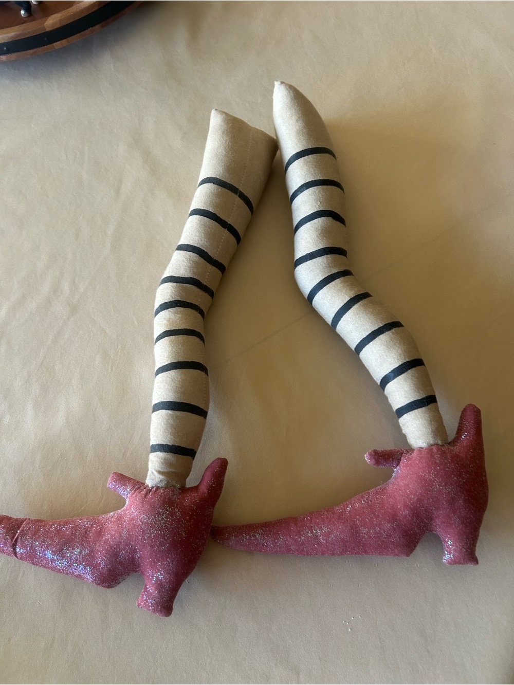 Whimsical Cream & Black Striped witchy Halloween Legs with Glittered Pink Shoes